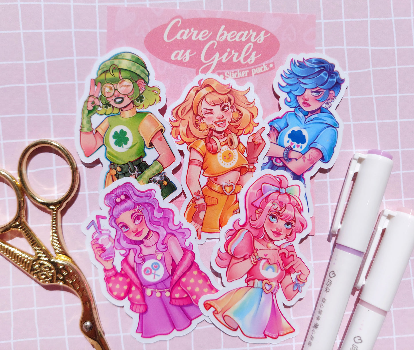 Care Bears as girls \\ Vinyl Sticker pack