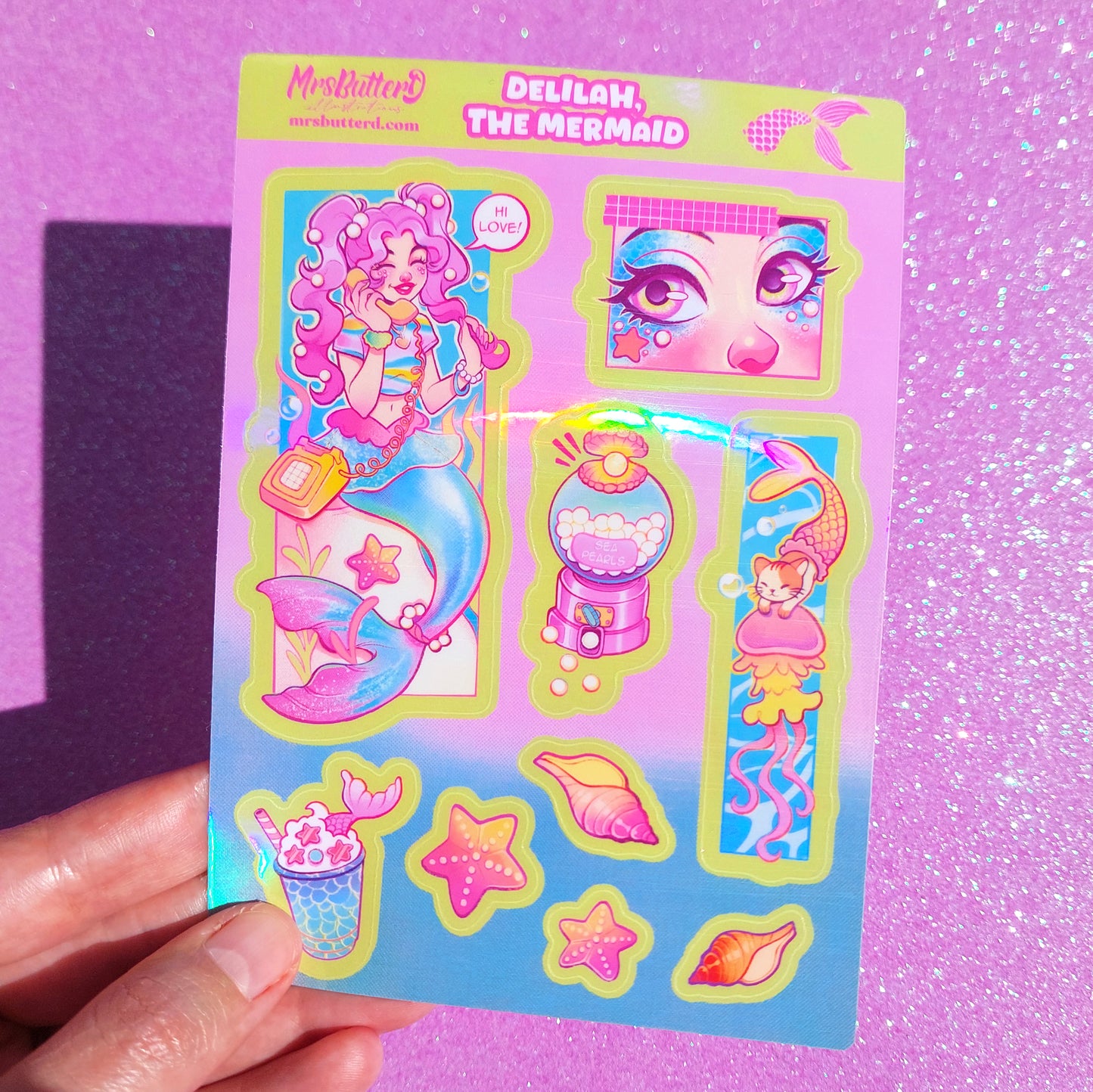 Delilah, The mermaid \\ Vinyl Holographic Sticker sheet