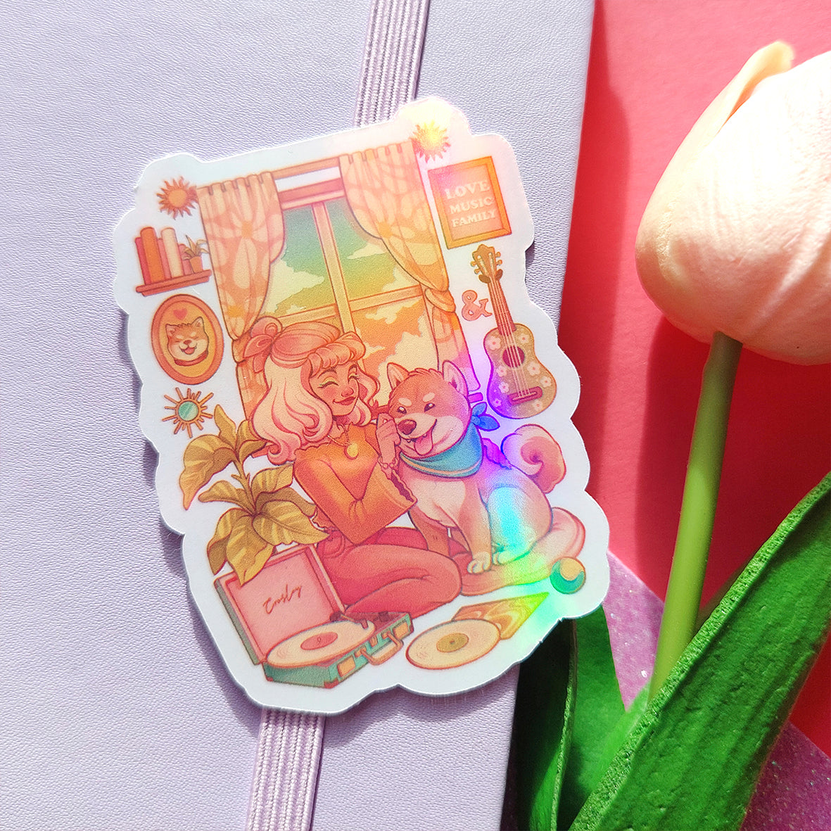 Love, Music & Family \\ Vinyl Holographic Sticker