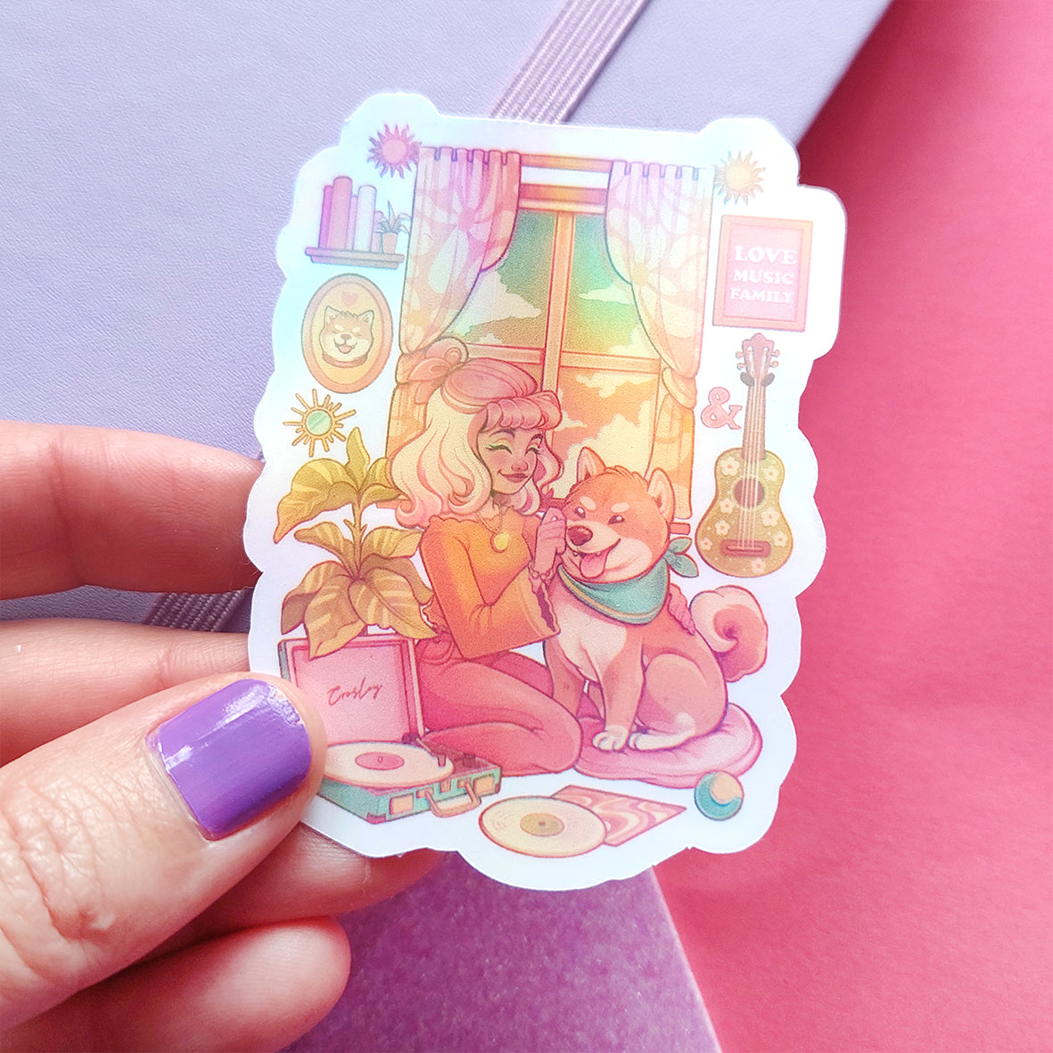 Love, Music & Family \\ Vinyl Holographic Sticker