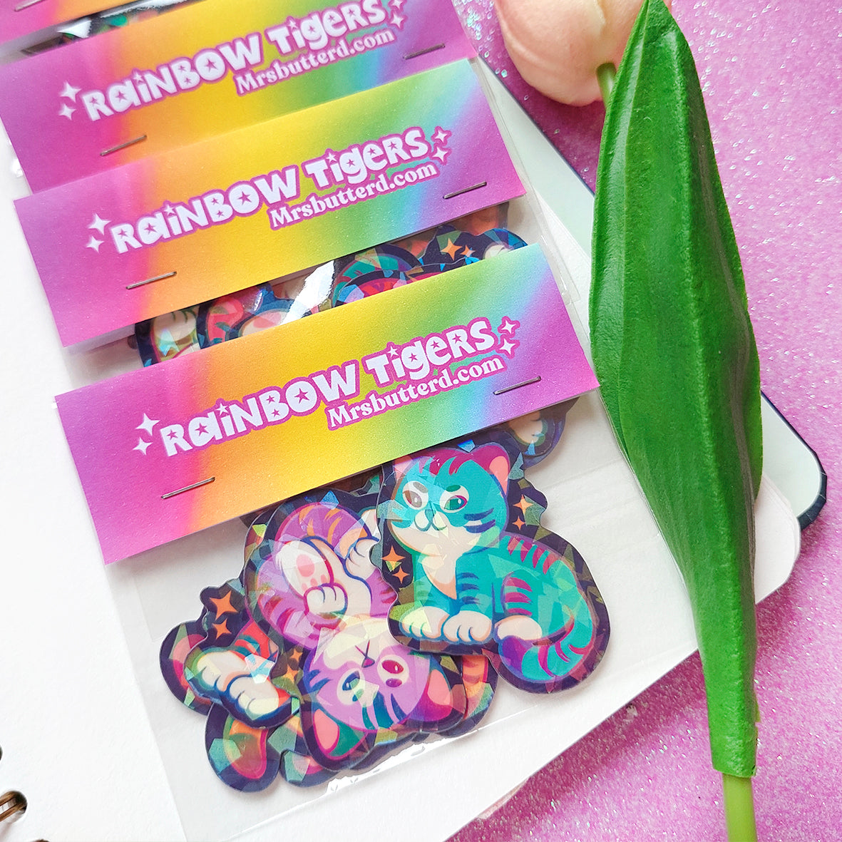 Rainbow Tigers \\ Holographic Vinyl Sticker pack