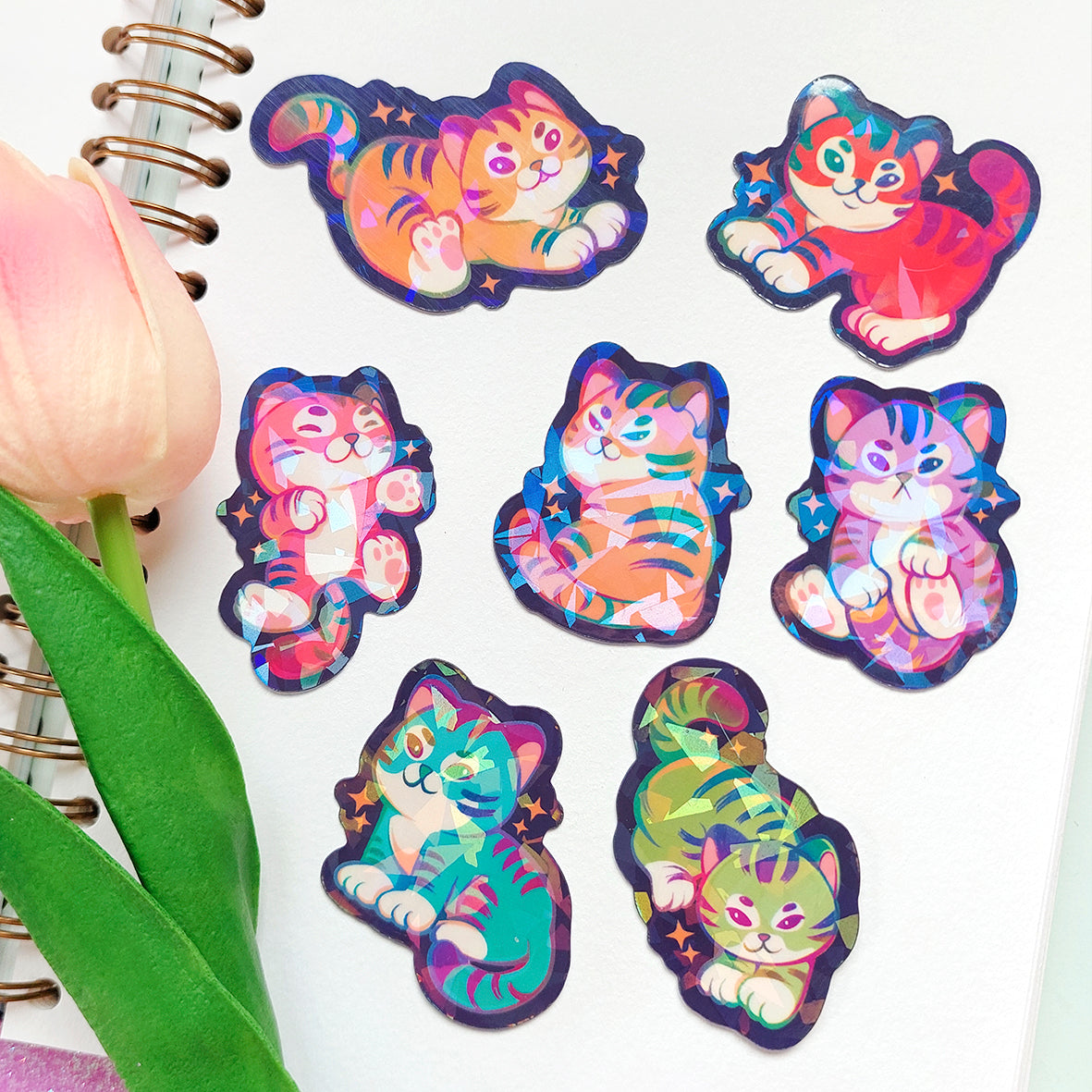 Rainbow Tigers \\ Holographic Vinyl Sticker pack