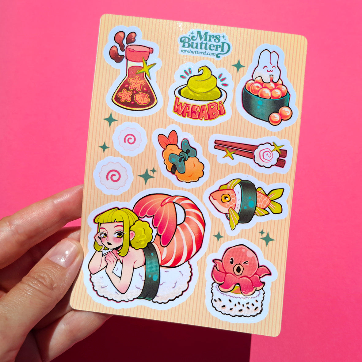 Sushi Mermaid \\ Vinyl Sticker Sheet