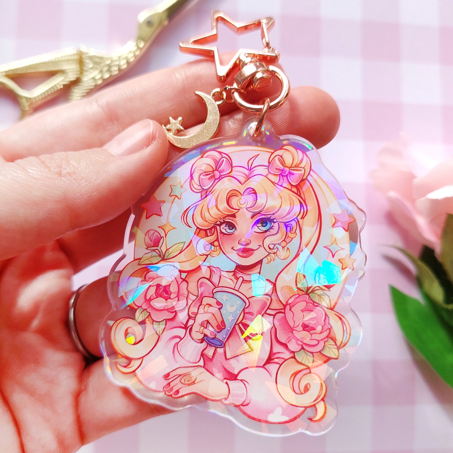 Moon girl \\ Holographic Keychain