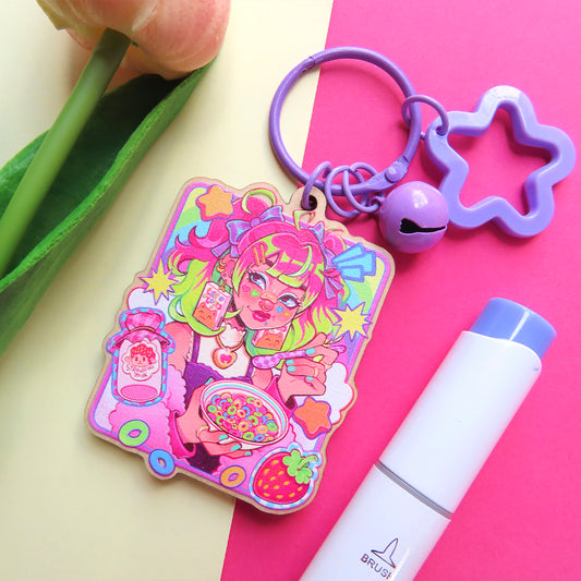 Strawberry milk \\ Wood Keychain