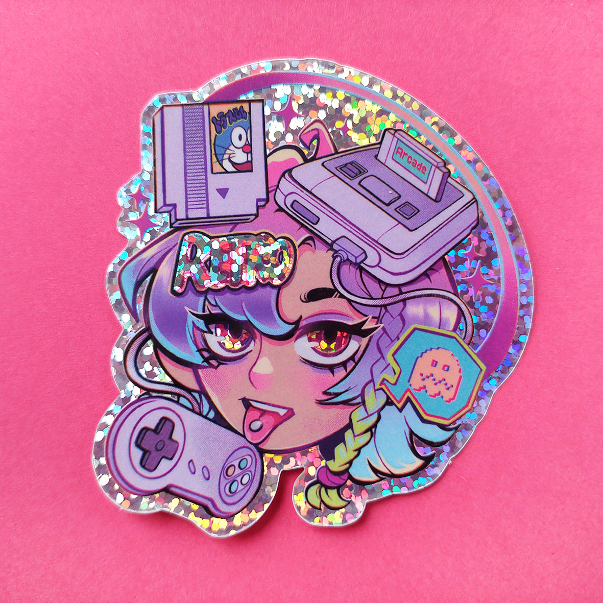 Retro Gamer \\ Glitter Holographic Vinyl Sticker