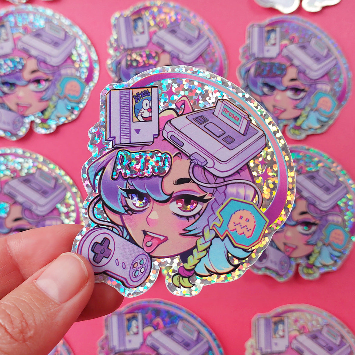 Retro Gamer \\ Glitter Holographic Vinyl Sticker