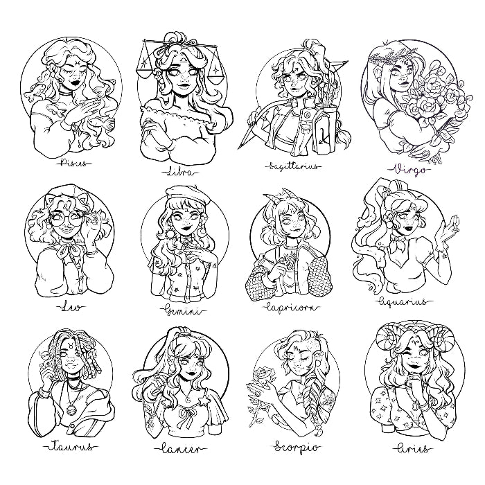 Zodiac Signs Coloring Book \\ DIGITAL VERSION